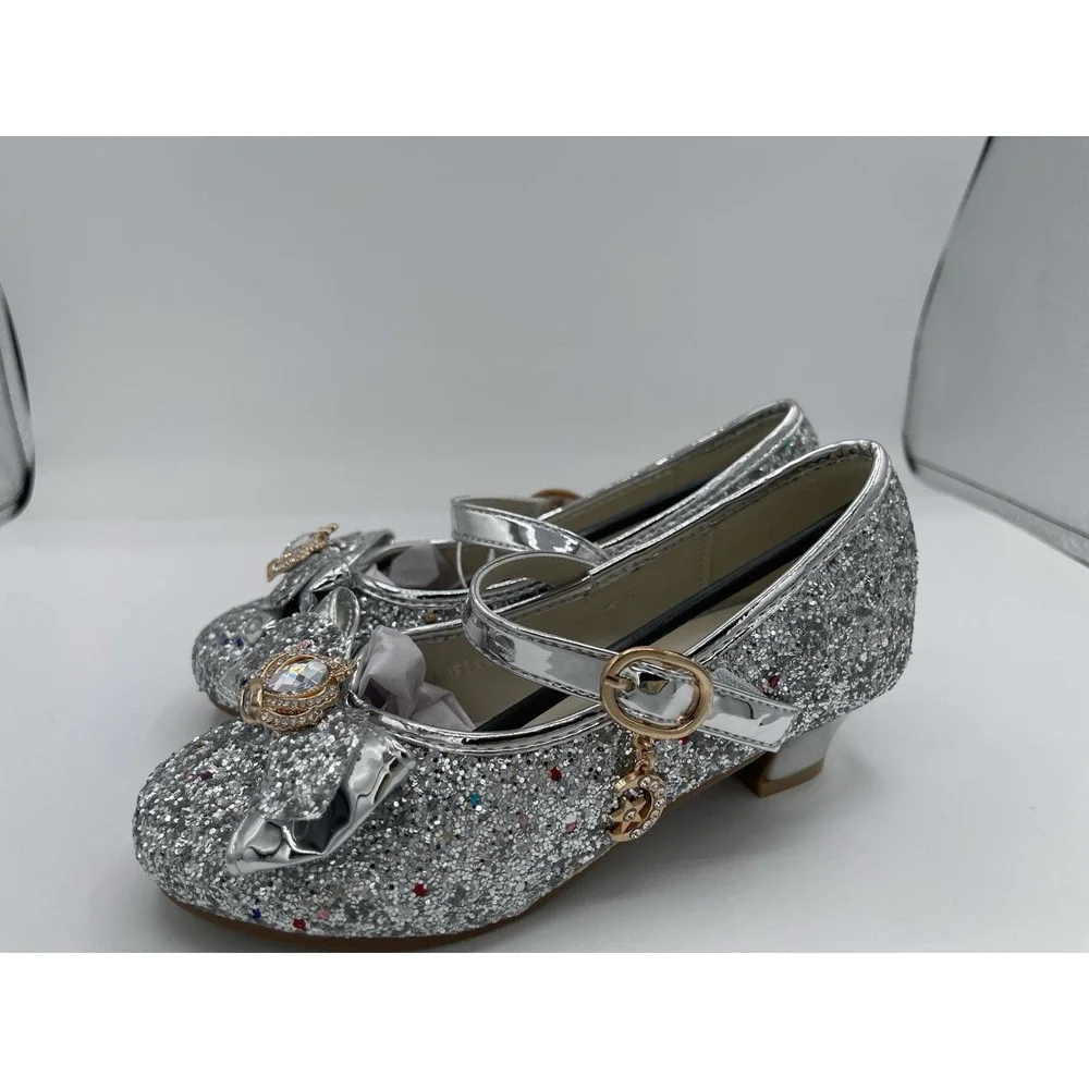 Little Kid Girl Glitter Princess‎ Low Heel Fancy Party Dress Up Shoes Size 9 - Picture 2 of 9